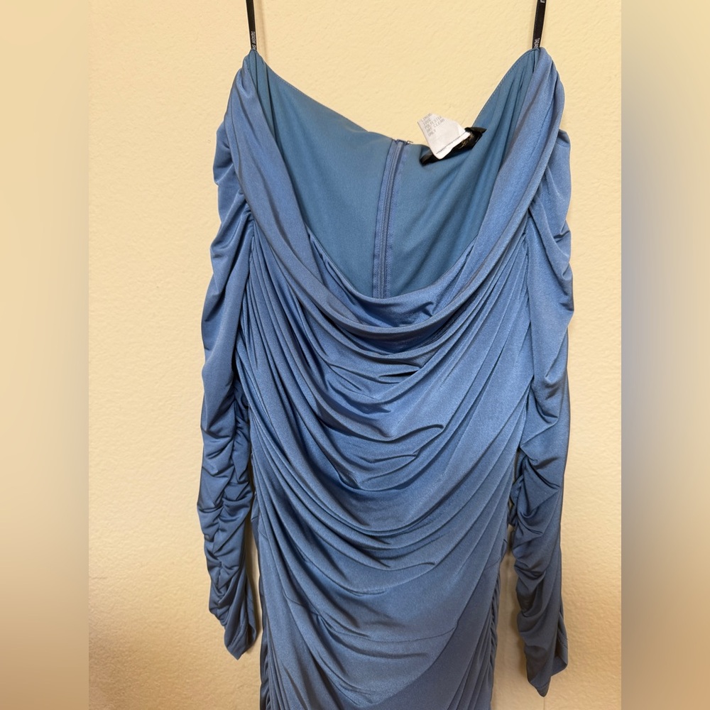 Elegant Blue Draped Women's Dress